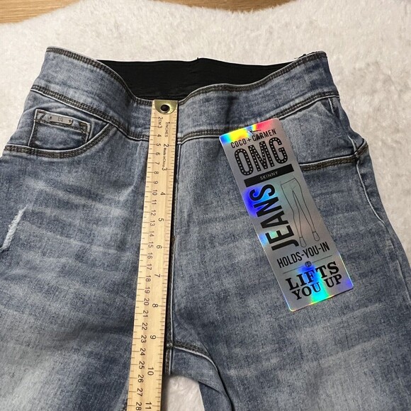 Coco + Carmen OMG Distressed Skinny Ankle Jeans Light Wash Pull On Pants Sz S - Picture 10 of 11